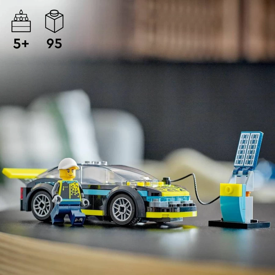 LEGO City Electric Sports Car Toy Set 60383 for Kids Ages 5+ with Racing Driver Minifigure, Building Blocks for Boys and Girls