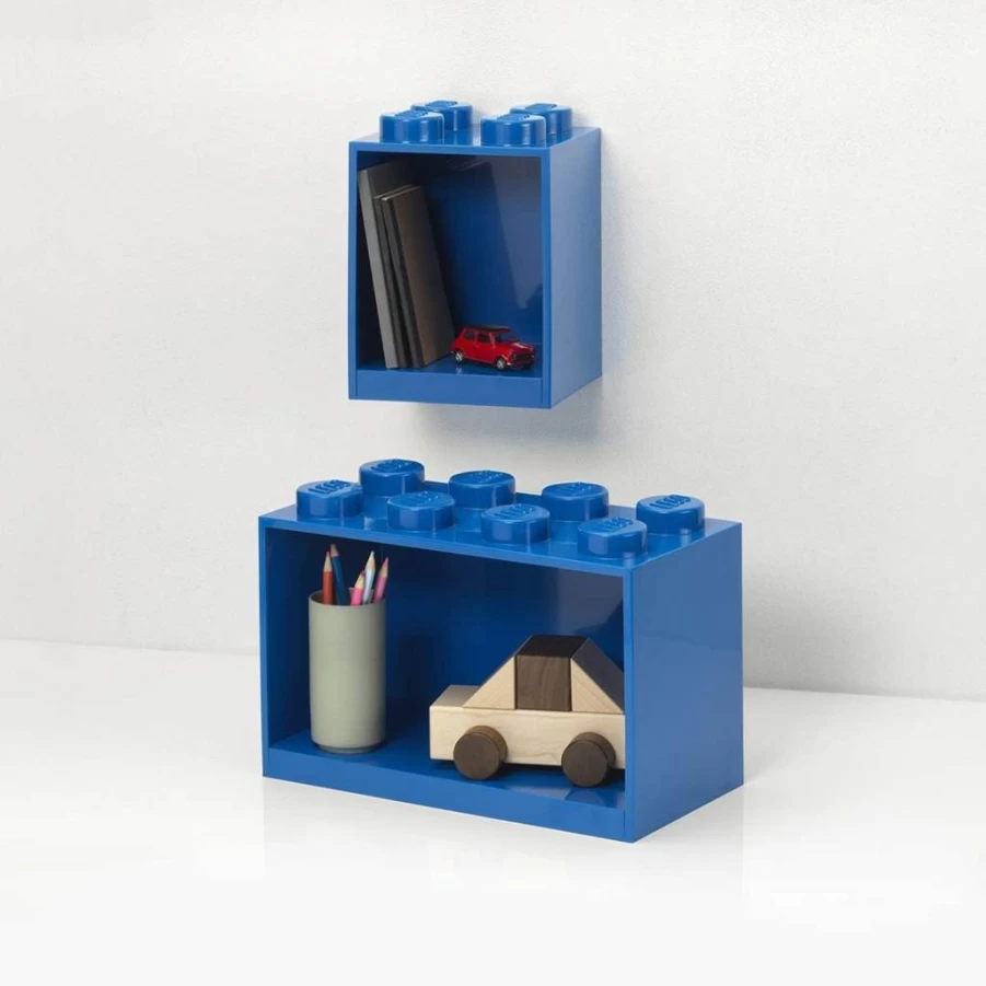 Room Copenhagen LEGO Brick Storage Box Set with 4-Stud & 8-Stud Shelves - Blue Organizer for LEGO Bricks