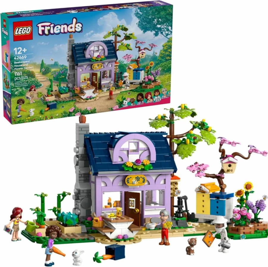 LEGO Friends 42669 Beekeepers' House & Flower Garden Building Set with 4 Mini Dolls, 2 Animal Toys, Creative Gift for Kids Ages 12+