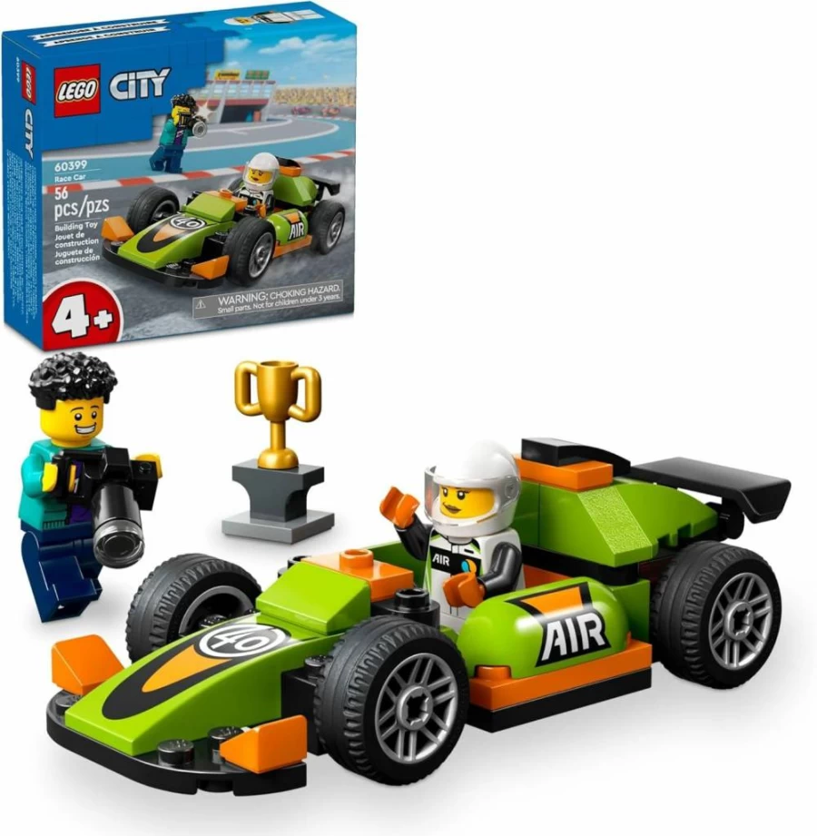 LEGO City 60399 Green Race Car Building Kit with Minifigures for Kids Ages 4+, Classic Toy Car Set for Boys and Girls