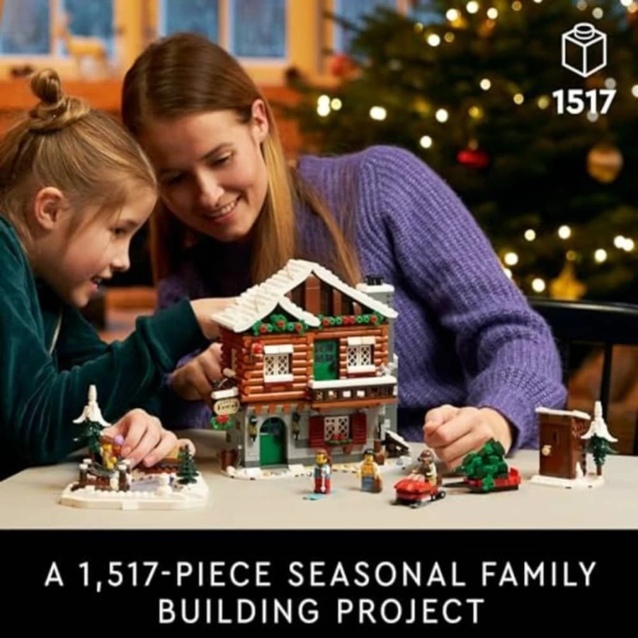 LEGO Icons 10325 Alpine Lodge Building Set for Adults - Winter Cabin Model with Snowmobile and Minifigures, DIY Collectible Kit Ages 18+