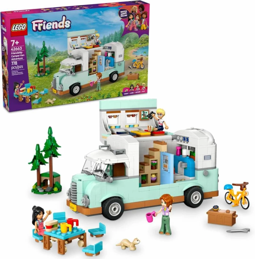 LEGO Friends 42663 Camper Van Building Set with 3 Mini-Dolls & Ferret Figure, Creative Pretend Play Toy for Kids Ages 7+, Perfect Birthday Gift for Girls and Boys