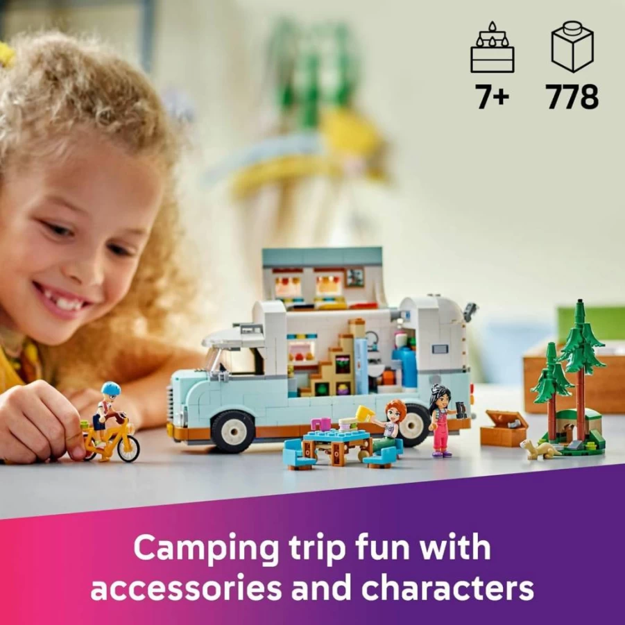 LEGO Friends 42663 Camper Van Building Set with 3 Mini-Dolls & Ferret Figure, Creative Pretend Play Toy for Kids Ages 7+, Perfect Birthday Gift for Girls and Boys