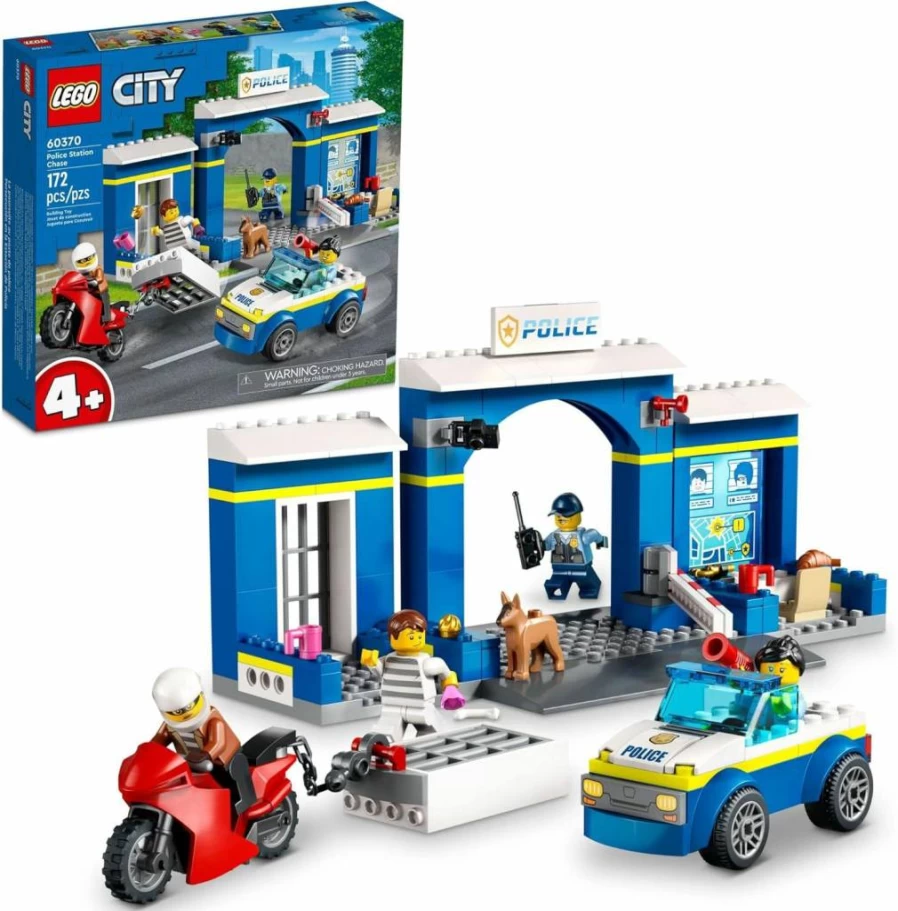 LEGO City Police Station Chase 60370 Building Set with Police Car, Motorcycle, Jail Breakout, 4 Minifigures & Dog Toy for Kids Ages 4+ (60370)