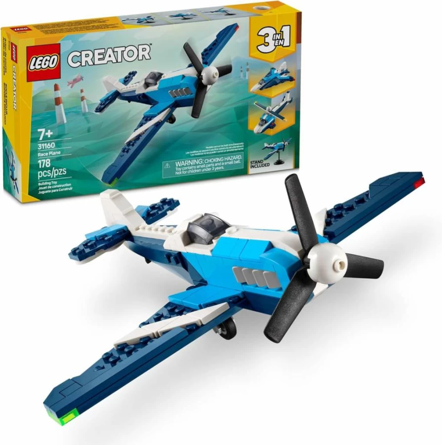 LEGO Creator 3-in-1 Aircraft Toy Set 31160 - Build Airplane, Fighter Jet, or Helicopter - Creative Building Kit for Kids, Boys, Girls Ages 7+ - Gift Idea for Aviation Enthusiasts