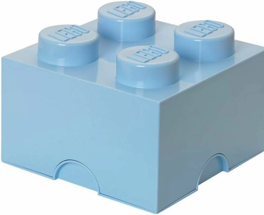 Room Copenhagen Lego Storage Box - Stackable Light Royal Blue Brick 4 Organizer for Kids Toys, 9.84 x 9.84 x 7.09 Inches