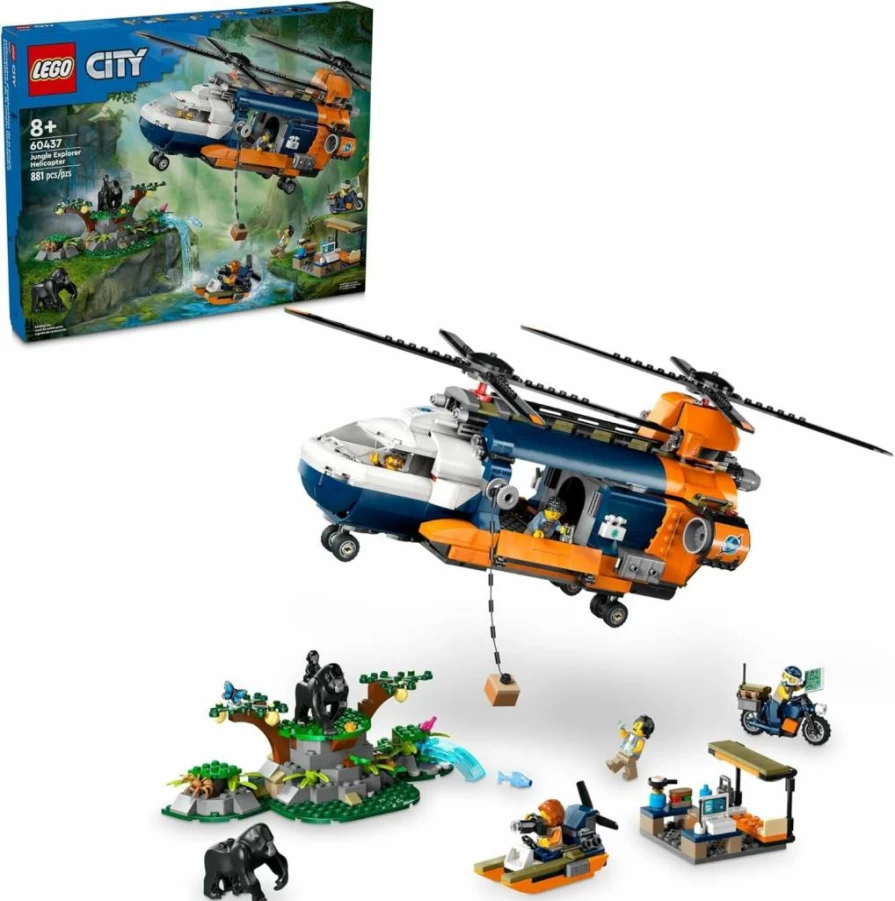 LEGO City Jungle Explorer Helicopter Building Set 60437 with 5 Minifigures & Gorilla Figure, Adventure Toy for Kids Ages 8+, Perfect Gift for Birthdays